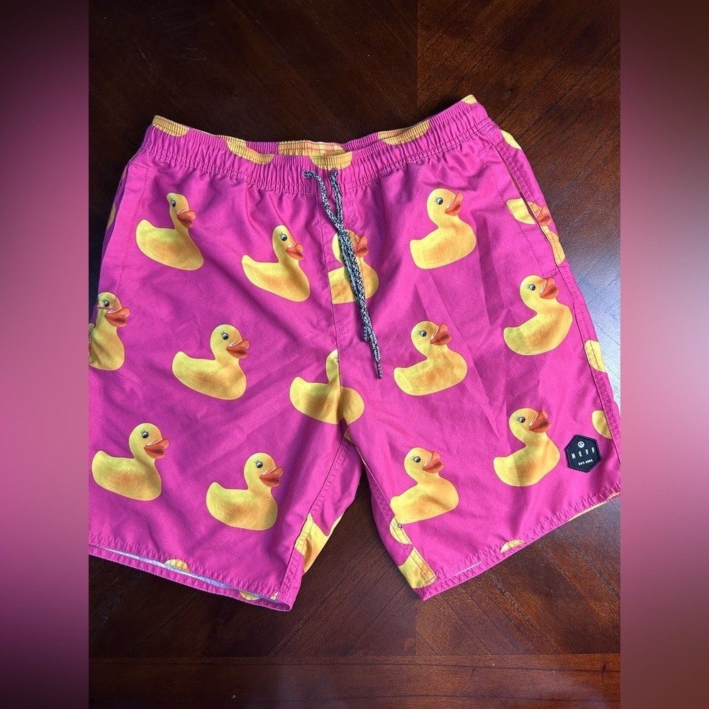 Neff Pink mens Shorts with Yellow Duck Print